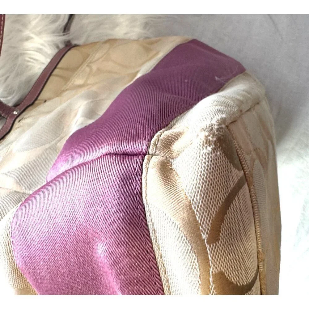 Coach‎ Signature Canvas Tote Bag/Diaper Bag Pink Leather Trim & Shoulder Strap